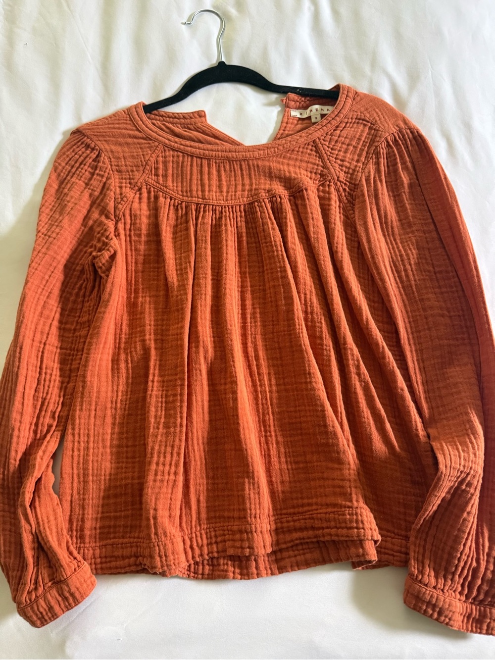 Xenia Boutique Rust Orange Gauze Peasant Blouse